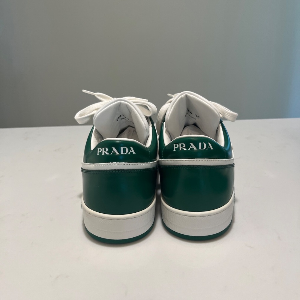 Prada Men Downtown Sneakers US11 UK10 Green White Leather Triangle Logo Low Top - Picture 4 of 11